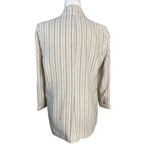 Jules & Leopold Striped Linen Blend Blazer Beige NavyStripe Open Front Womens LG - Picture 6 of 8